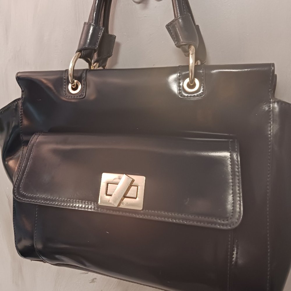 Alberta Di Canio Navy Patent Leather Satchel